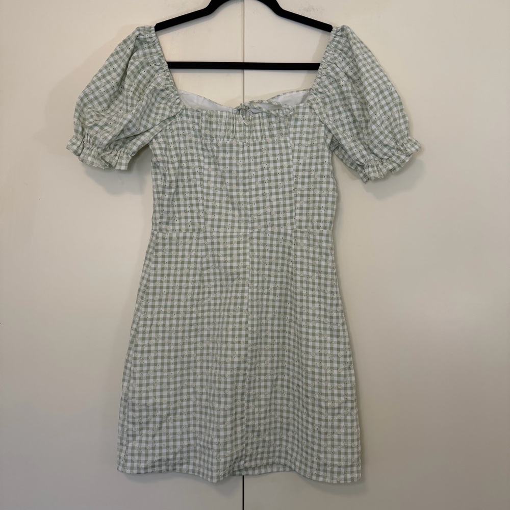 SAGE The Label Green Plaid Floral Mini Dress‎ Spring Women's Size S - Picture 2 of 4